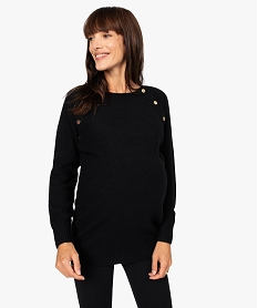 GEMO Pull femme spécial grossesse avec encolure boutonnée Noir