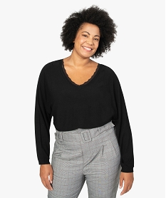 pull femme grande taille en maille fine avec decollete v en dentelle noirB021701_1