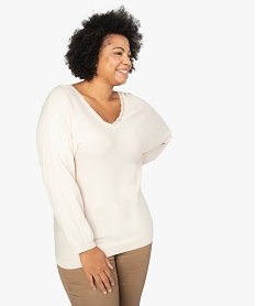 pull femme grande taille en maille fine avec decollete v en dentelle beige pulls et giletsB021901_1