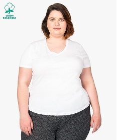 GEMO Tee-shirt femme grande taille à manches courtes et col V Blanc