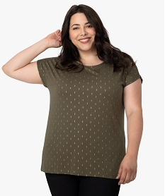 GEMO Tee-shirt femme grande taille à manches courtes à motifs vert vif
