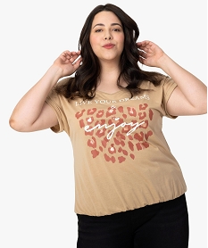 tee-shirt femme blousant a manches courtes beigeB026901_1