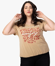 GEMO Tee-shirt femme blousant à manches courtes Beige