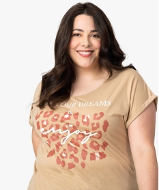 tee-shirt femme blousant a manches courtes beigeB026901_2