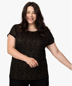 GEMO Tee-shirt femme grande taille à manches courtes à motifs marron chine