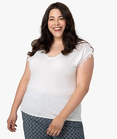 tee-shirt femme grande taille sans manches avec finitions dentelle beigeB028301_1