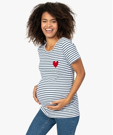 GEMO Tee-shirt de grossesse rayé à manches courtes avec appliqué cour en velours Imprimé