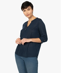 GEMO Tee-shirt femme à manches longues et dos dentelle Bleu