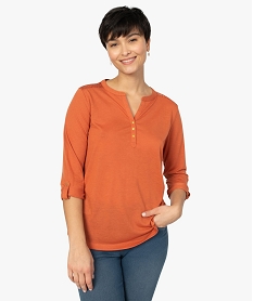 GEMO Tee-shirt femme à manches longues et dos dentelle Orange