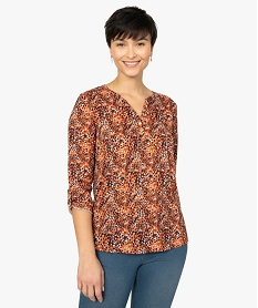GEMO Tee-shirt femme imprimé à manches 34 en polyester recyclé Imprimé