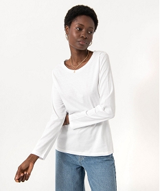 GEMO Tee-shirt à manches longues et col rond femme blanc vif