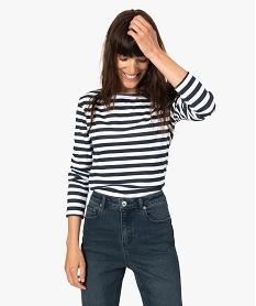 GEMO Marinière femme à manches longues en coton bio Bleu