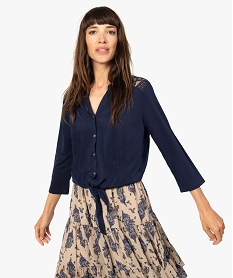 GEMO Chemise femme en maille extensible et dentelle sur les épaules Bleu