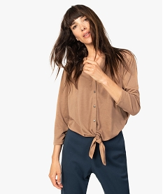 GEMO Chemise femme en maille extensible et dentelle sur les épaules Orange
