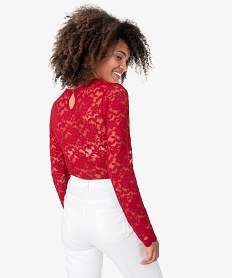 tee-shirt femme a manches longues en dentelle transparente rougeB033101_3