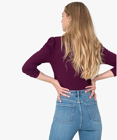 tee-shirt femme cotele a manches longues avec epaules froncees violetB033501_3