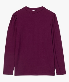 tee-shirt femme cotele a manches longues avec epaules froncees violet t-shirts manches longuesB033501_4