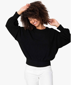 GEMO Pull femme en maille plissée extensible Noir
