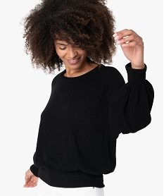 pull femme en maille plissee extensible noir t-shirts manches longuesB033601_2