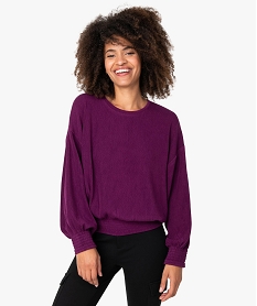 GEMO Pull femme en maille plissée extensible Violet