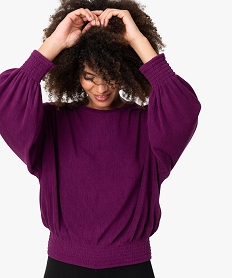 pull femme en maille plissee extensible violet t-shirts manches longuesB033701_2