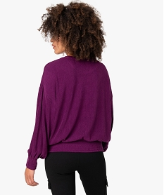 pull femme en maille plissee extensible violet t-shirts manches longuesB033701_3