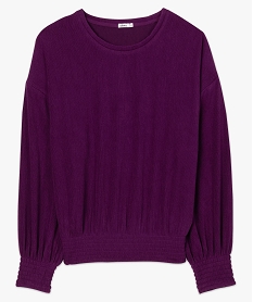 pull femme en maille plissee extensible violet t-shirts manches longuesB033701_4