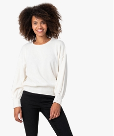 GEMO Pull femme en maille plissée extensible Beige