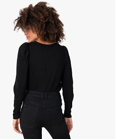 tee-shirt femme cotele a manches longues avec epaules froncees noirB033901_3
