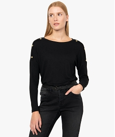 tee-shirt femme a manches longues avec boutons sur les epaules noirB034201_1