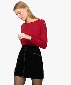 GEMO Tee-shirt femme à manches longues avec boutons sur les épaules Rouge