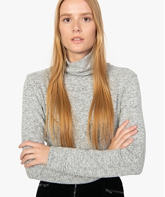 GEMO Pull femme en maille fine chinée et col montant Gris