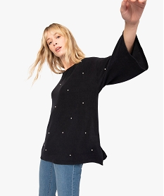 GEMO Pull femme coupe loose avec perles sur lavant Gris