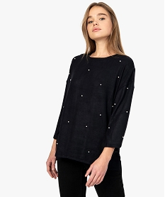 GEMO Pull femme coupe loose avec perles sur lavant Noir