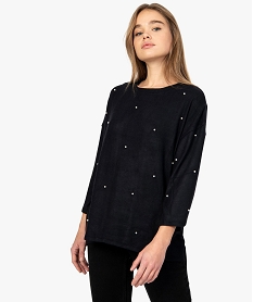 pull femme coupe loose avec perles sur lavant noirB035201_1