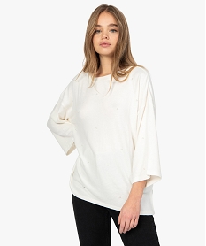 GEMO Pull femme coupe loose avec perles sur lavant Beige