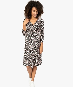 GEMO Robe de grossesse mi-longue décolleté cache-cour à motif à fleurs Imprimé