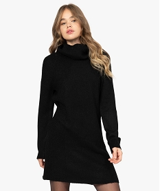 GEMO Robe femme en maille avec grand col roulé Noir