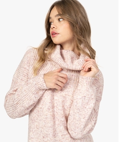 GEMO Robe femme en maille avec large col roulé Rose