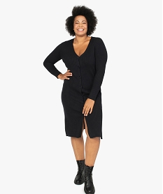 GEMO Robe femme en maille côtelée boutonnée sur l’avant Noir