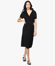GEMO Robe femme portefeuille à manches courtes kaki vif
