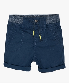 GEMO Short bébé garçon en toile avec ceinture en bord-côte Bleu