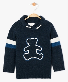 pull bebe garcon en grosse maille et col chale - lulu castagnette bleu pullsB045801_1