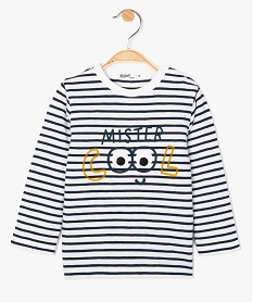 tee-shirt bebe garcon en coton bio a rayures et motif anime bleu tee-shirts manches longuesB047401_1