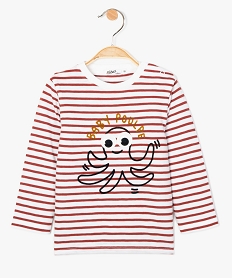 tee-shirt bebe garcon en coton bio a rayures et motif anime pieuvre rougeB047501_1