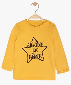 GEMO Tee-shirt bébé garçon à manches longues avec inscription Jaune