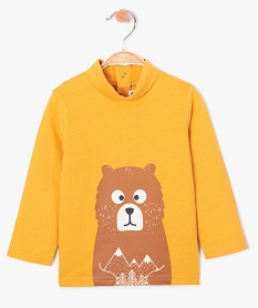 GEMO Tee-shirt bébé garçon à manches longues et col roulé motif XXL ours Jaune