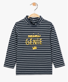 tee-shirt bebe garcon a manches longues et col roule a rayures et inscription poitrine imprime tee-shirts manches longuesB048801_1