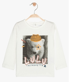 GEMO Tee-shirt bébé garçon avec photo ourson - Lulu Castagnette Blanc