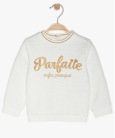 GEMO Sweat bébé fille à message doré et maille texturée Beige